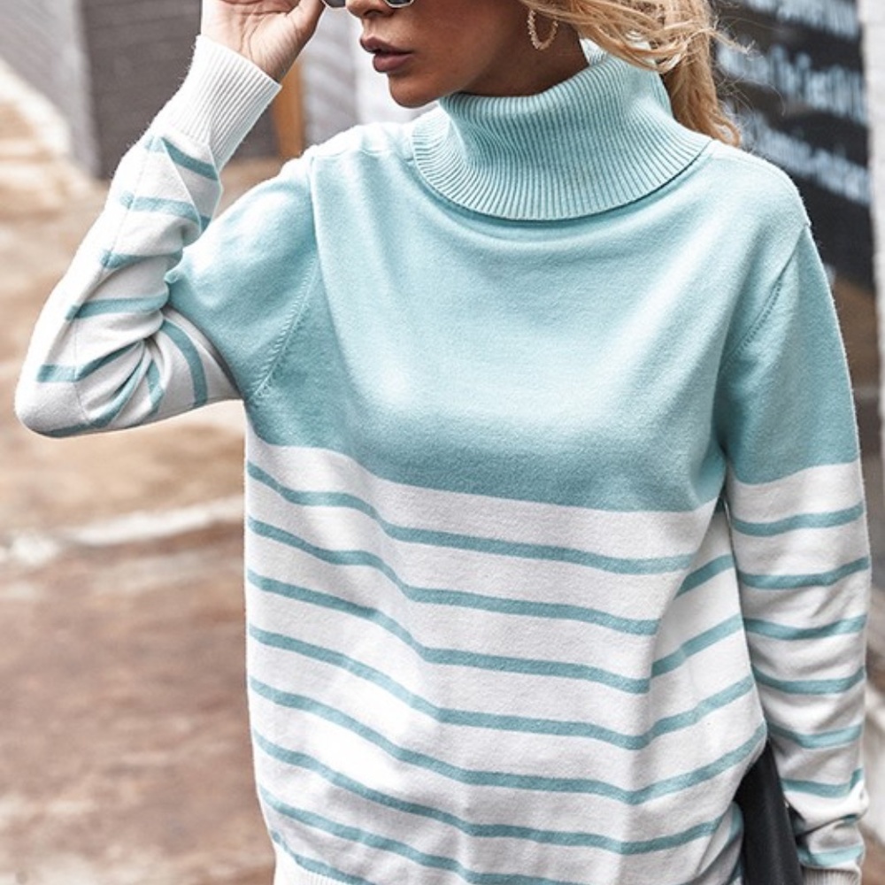 STRIPED turtleneck knit sweater - charcoal - Picture 4 of 8